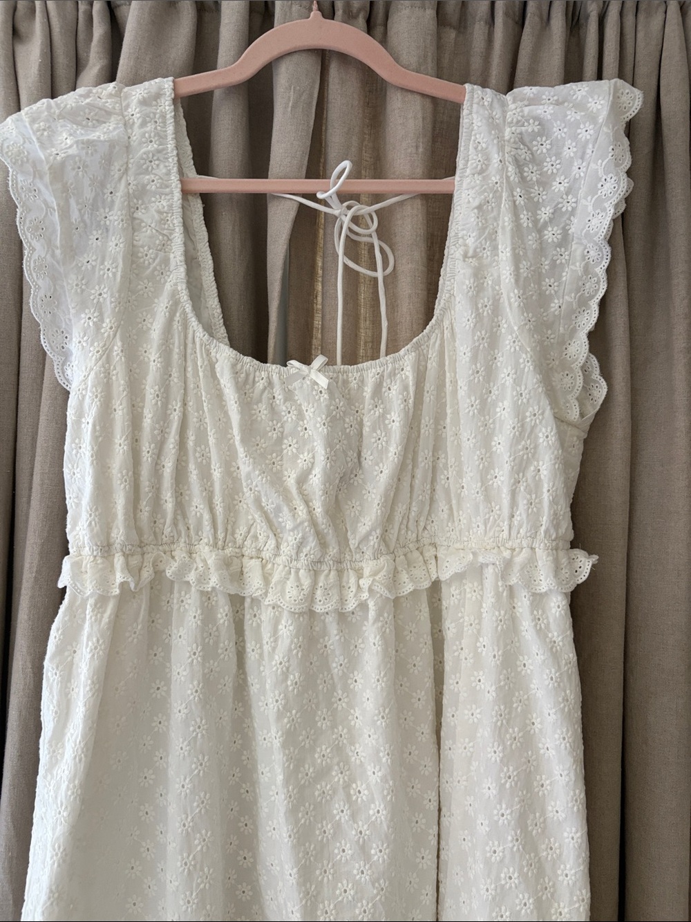 Forever 21+ 100% Cotton White Eyelet Embroidered Ruffled Midi Dress Doen Vibes